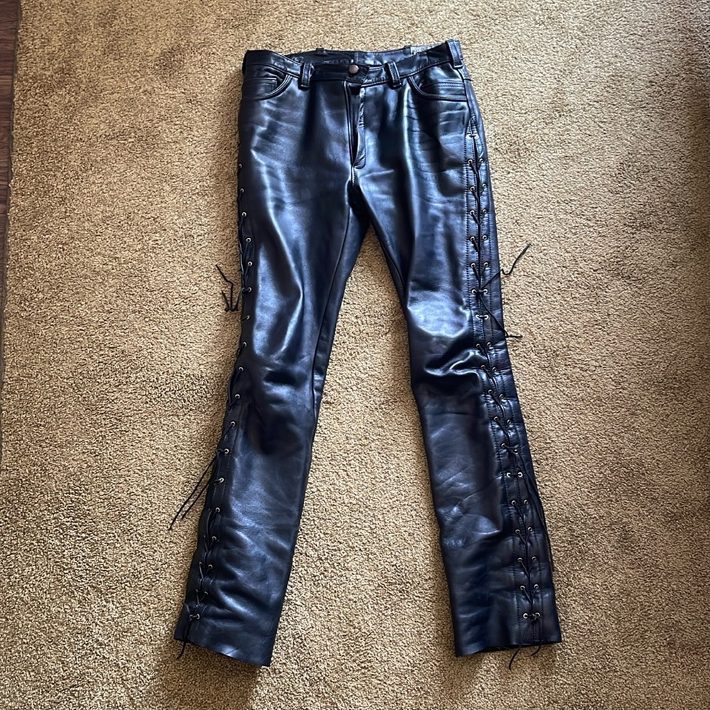 Black leather pants with laced siding